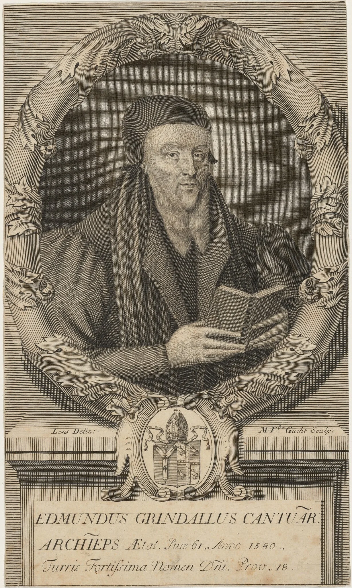 Edmund Grindal, Archbishop of Canterbury, by Michiel van der Gucht, ink, 1710