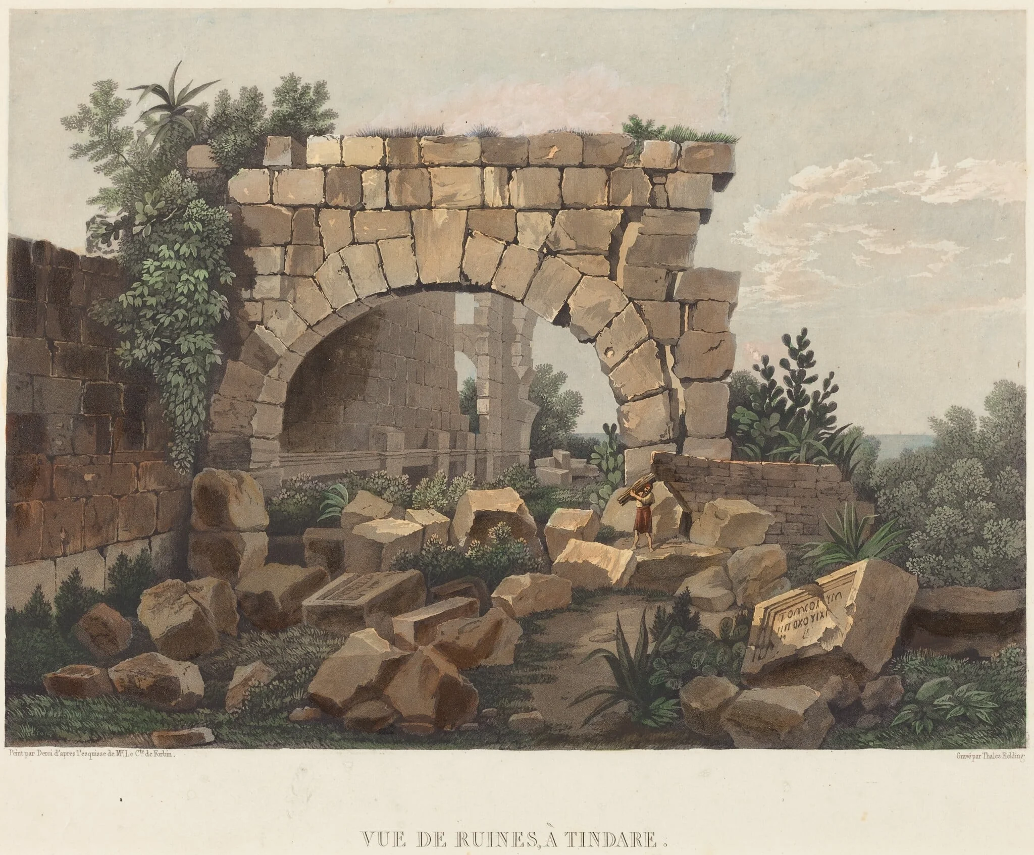 Vue de Ruines, à Tindare, by Thales Fielding, ink, 1815