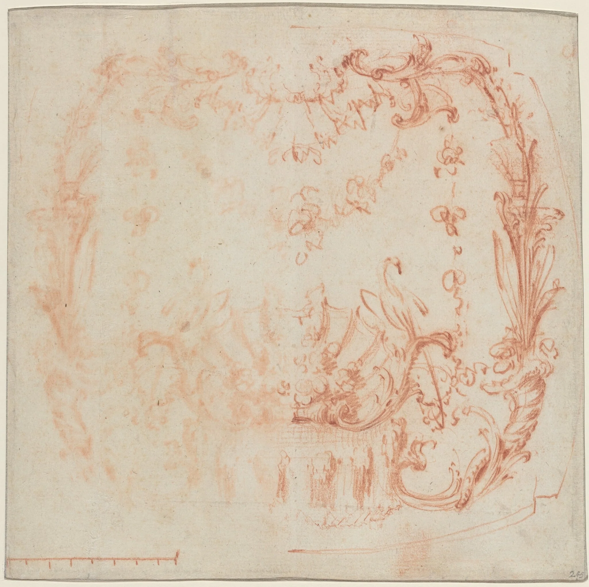 Rococo Wall Design with a Fountain and Swans [verso], by Jean-Baptiste Joseph Pater, chalk, 1729
