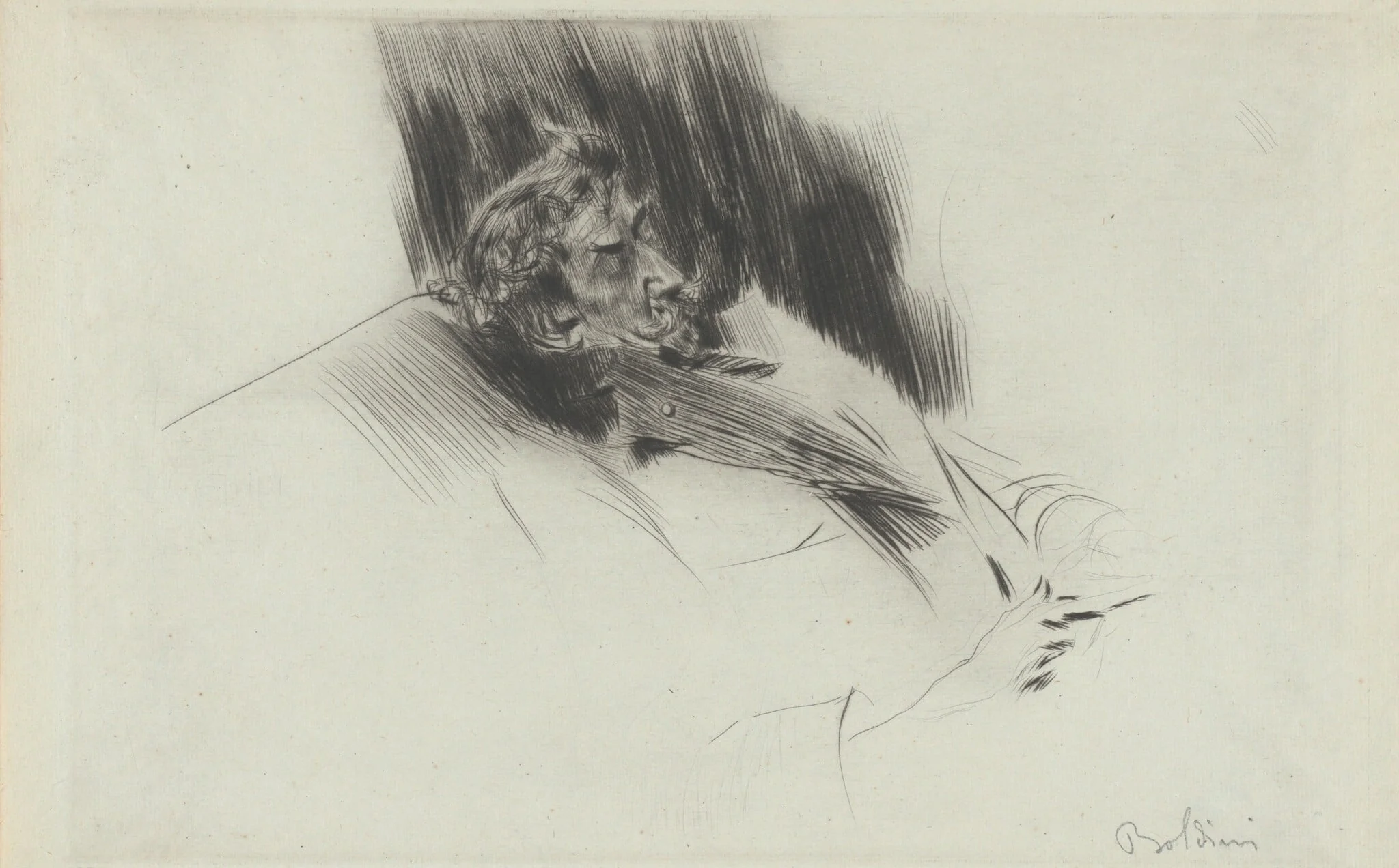 Whistler Asleep, by Giovanni Boldini, ink, 1897