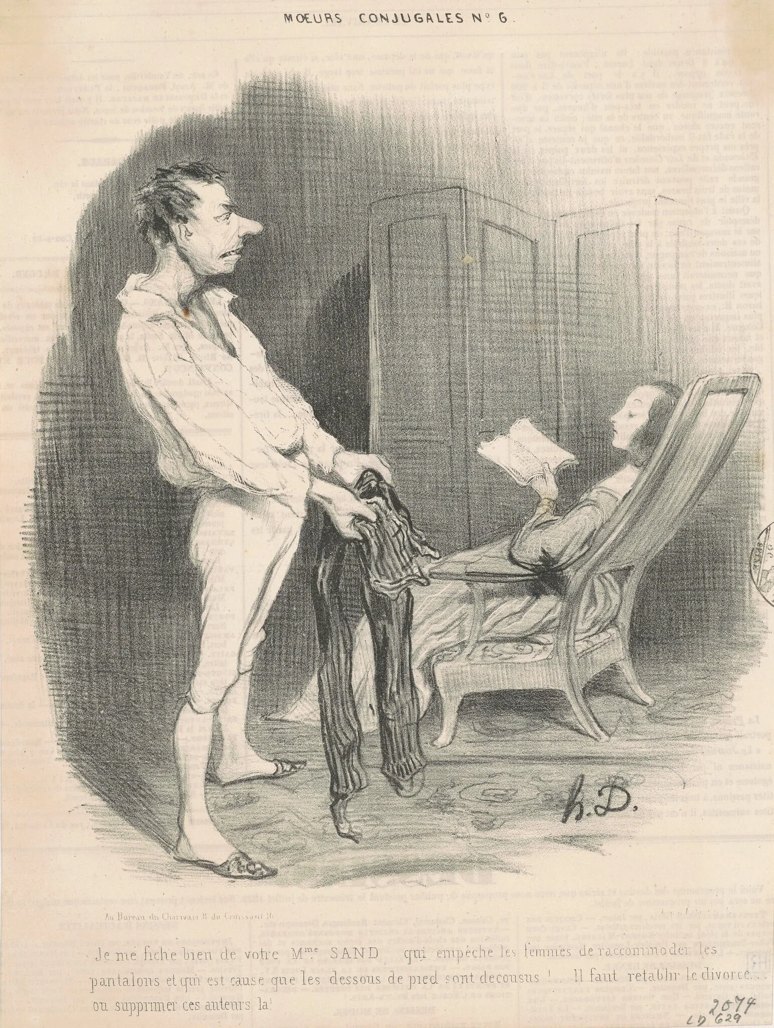 Je me fiche bien de votre Mme Sand..., by Honoré Daumier, ink, 1839