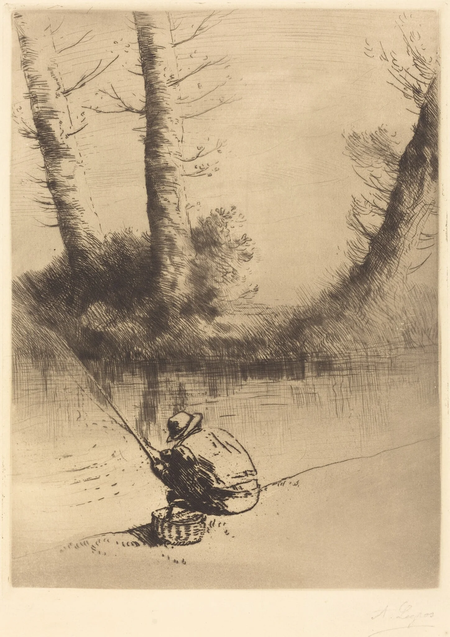 Angler (Le pecheur a la ligne), by Alphonse Legros, ink, 1874