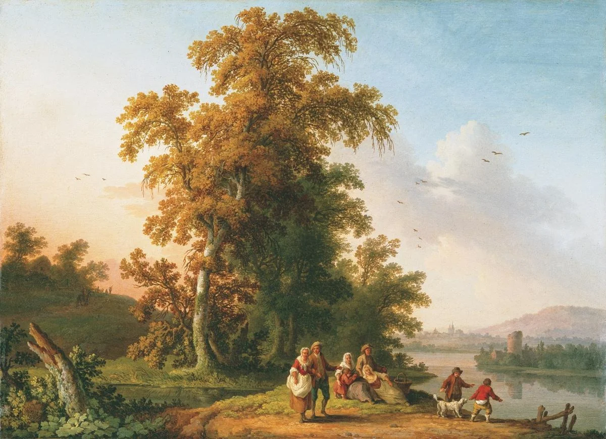 Flusslandschaft mit Bauern, by Jacob Philipp Hackert, oil, 1766