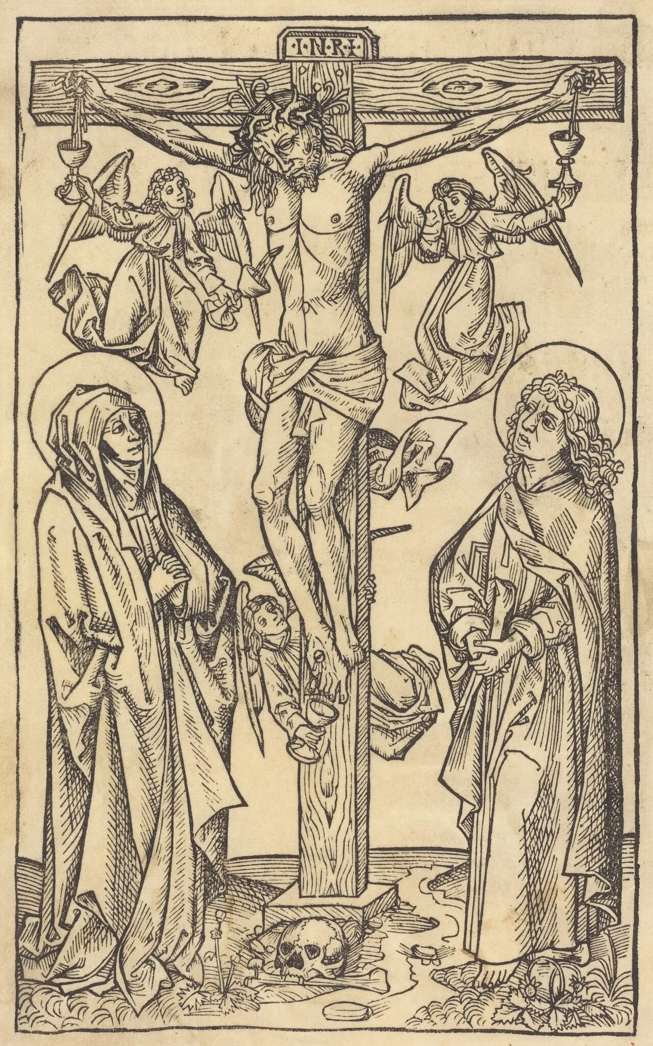 Christ on the Cross with Angels, by German 15th Century, ink, 1490