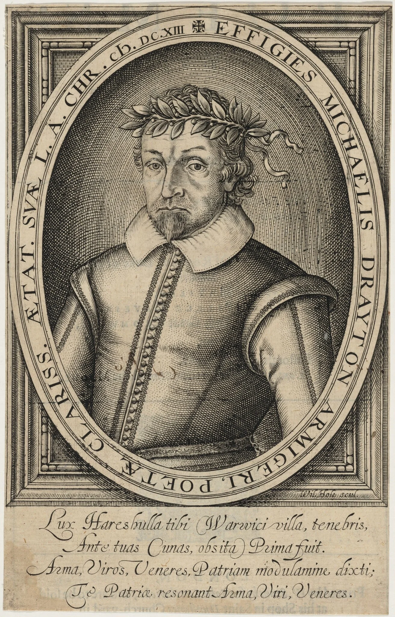 Michael Drayton, by William Hole, ink, 1619