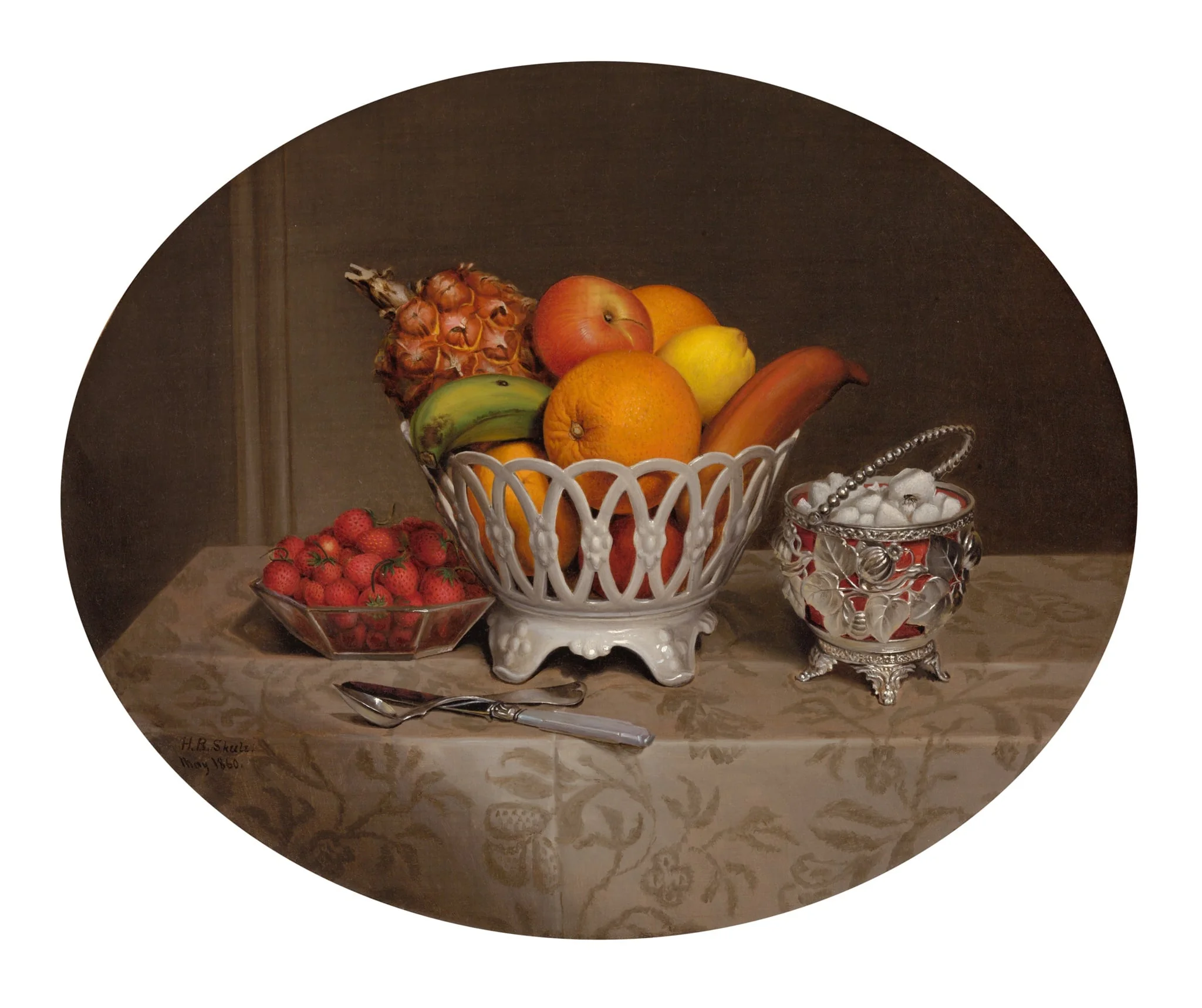 Fruit Piece, by Hannah Brown Skeele, oil, 1860