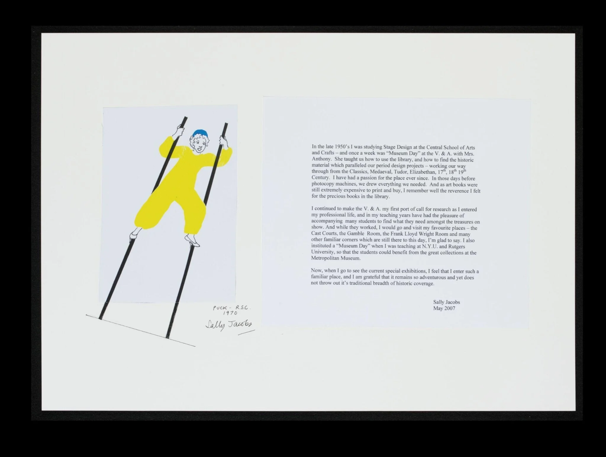 Contribution to V&A's 150th anniversary album, by Sally Jacobs, 2007