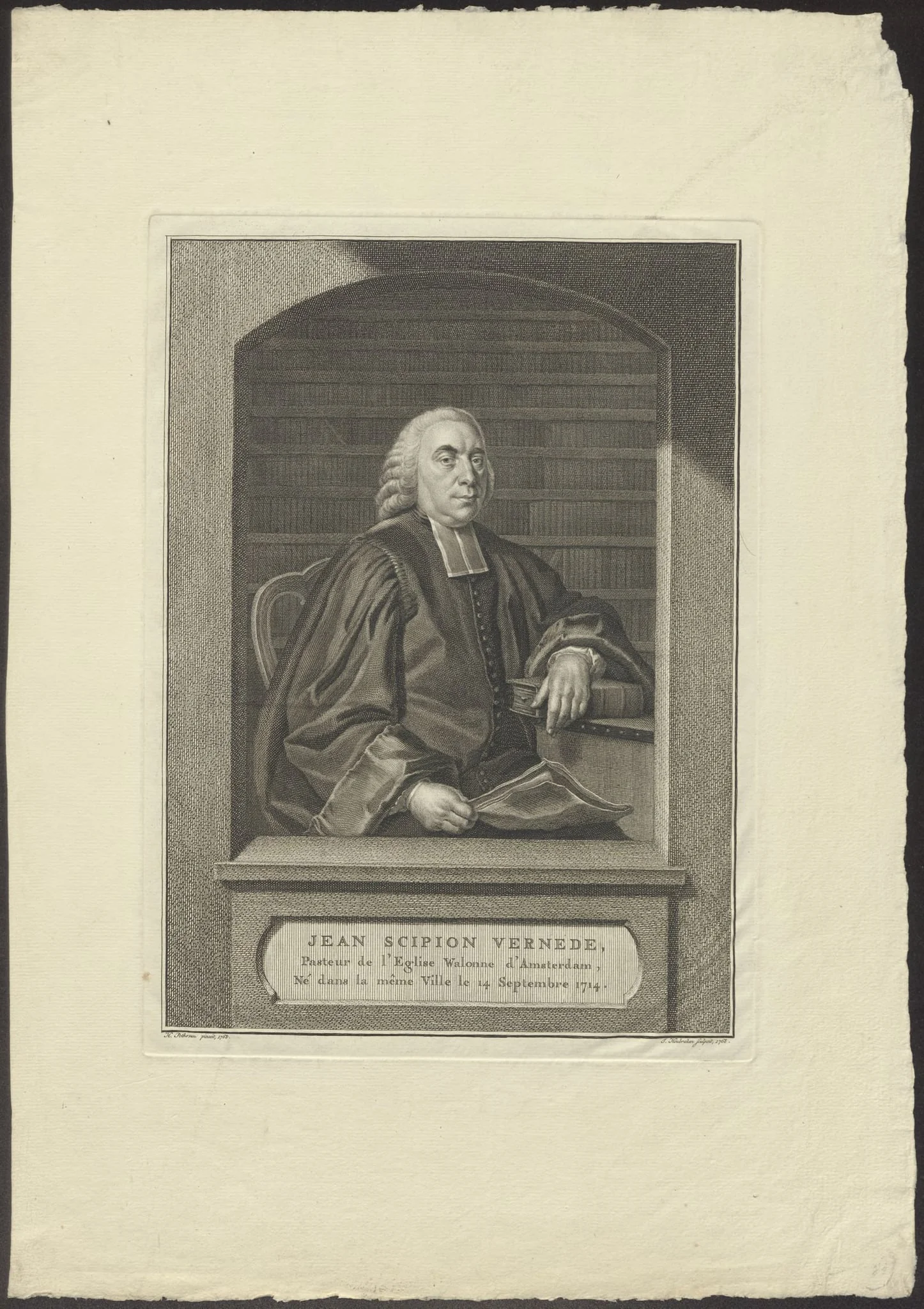 Portrait of Jean Scipion Vernede, Walloon minister in Amsterdam, by Jacob, Houbraken, unspecified, 1768
