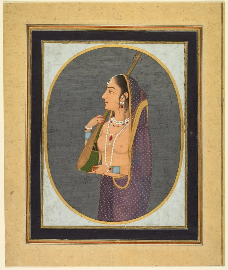 Court lady singing and playing the vina, by Muhammad Rizavi Hindi, unspecified, 1760
