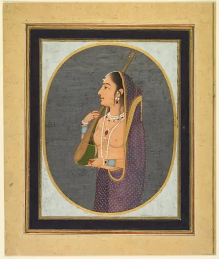 Court lady singing and playing the vina