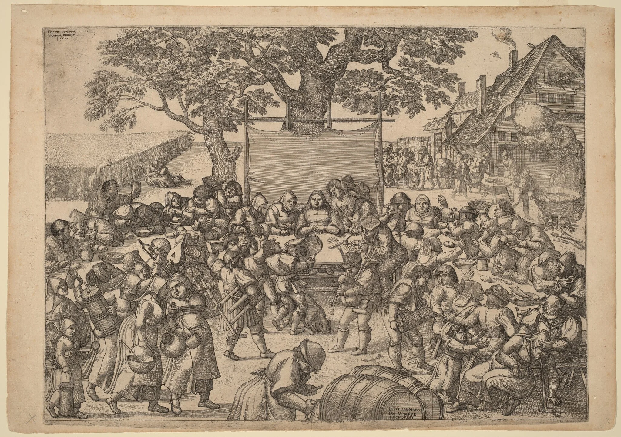The Large Rustic Wedding Feast, by Peter van der Borcht, ink, 1560
