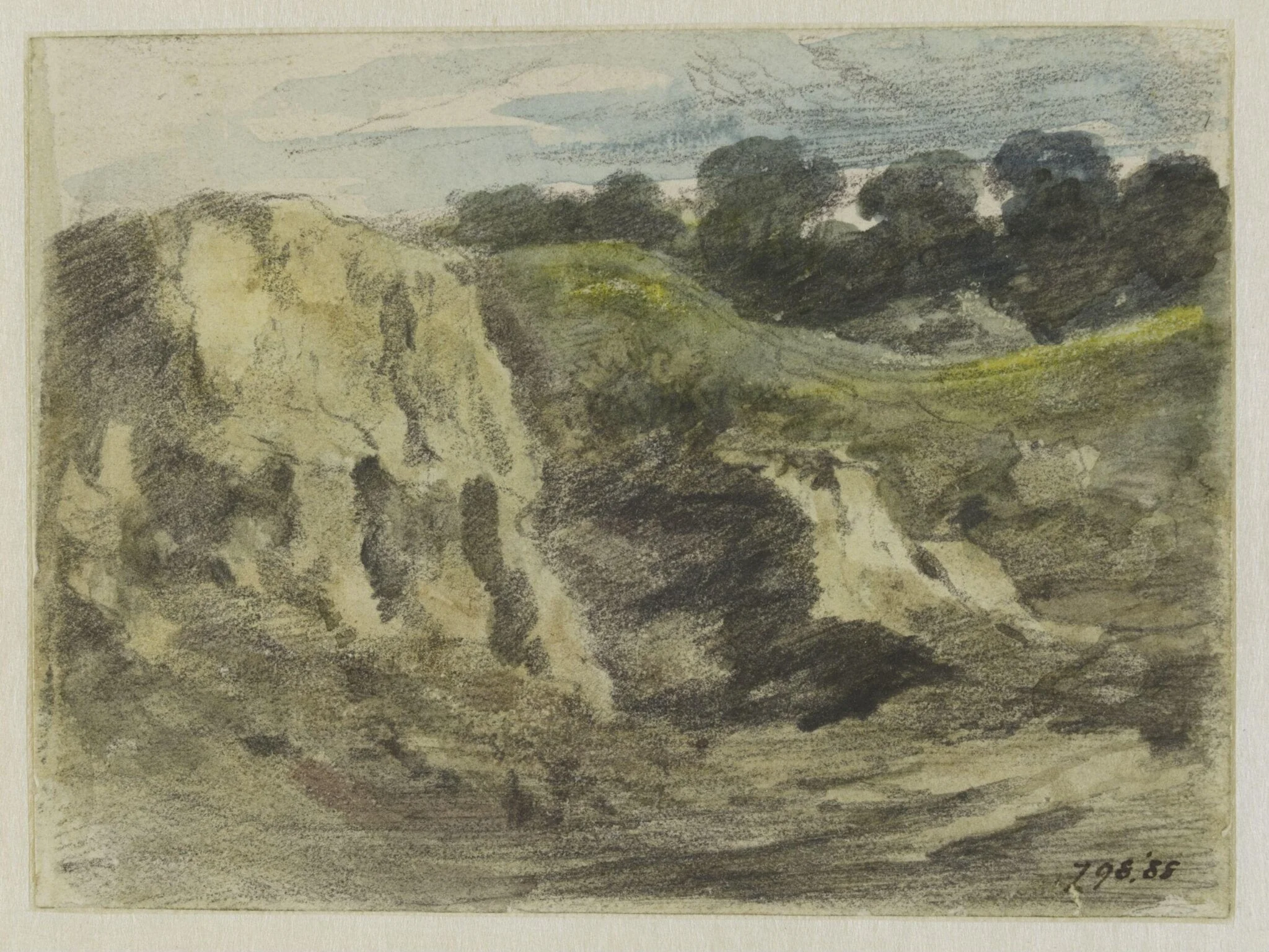 A sandbank with trees beyond, by John Constable, watercolor, 1821