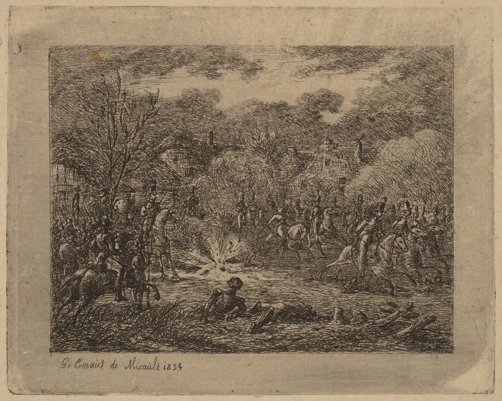 Explosion of a Grenade (L'Explosion d'une grenade), by Gerhardus Emaus de Micault, ink, 1854
