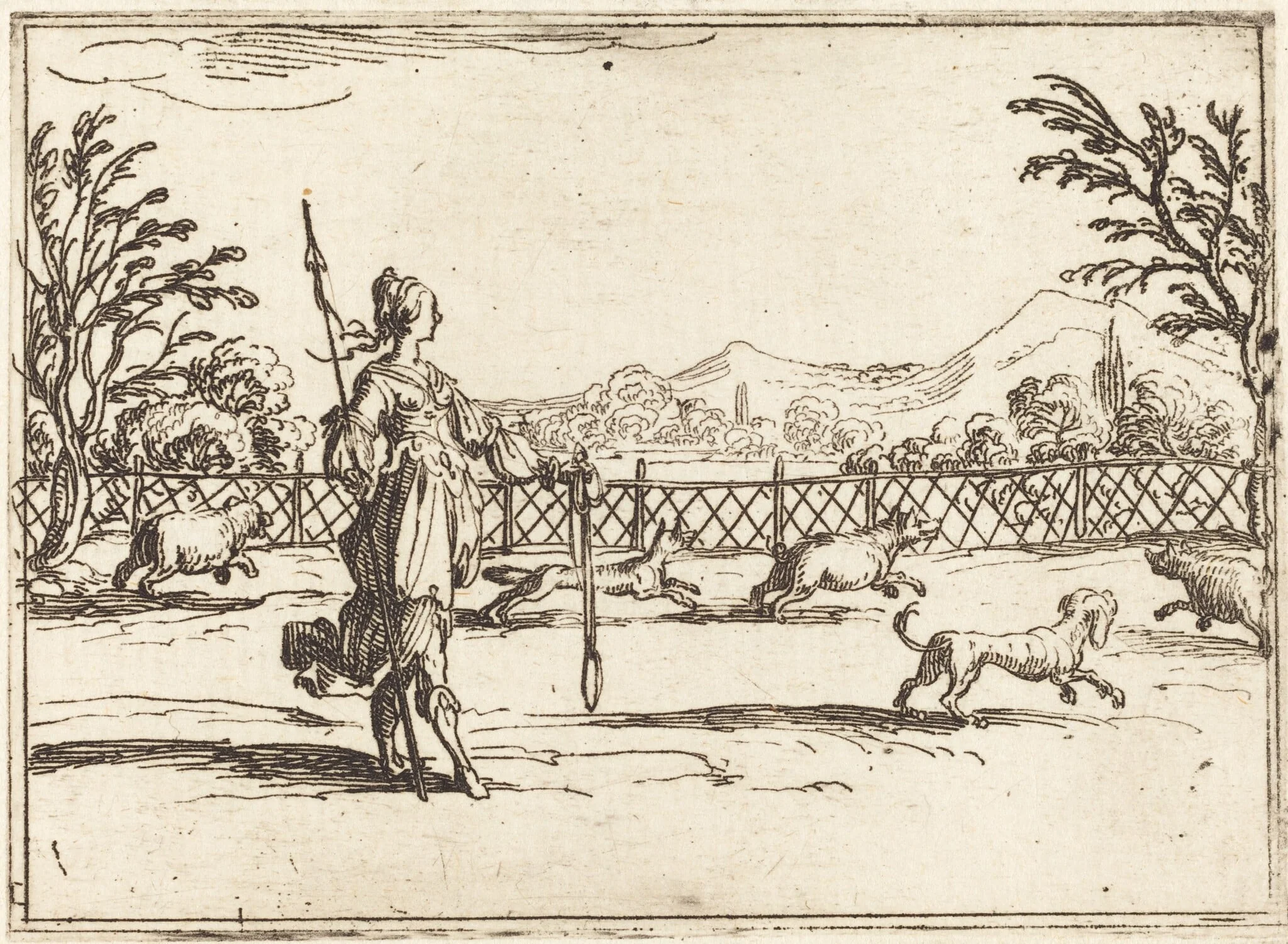 The Huntress, by Jacques Callot, ink, 1628