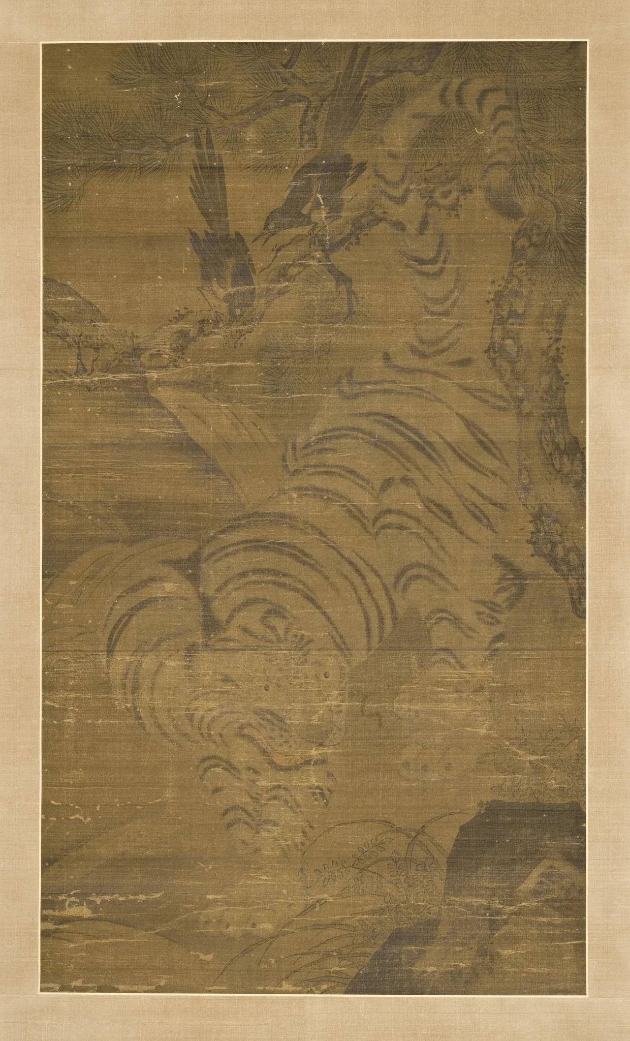 Tiger, Magpies, and Pine, by Unknown, unspecified, 1750