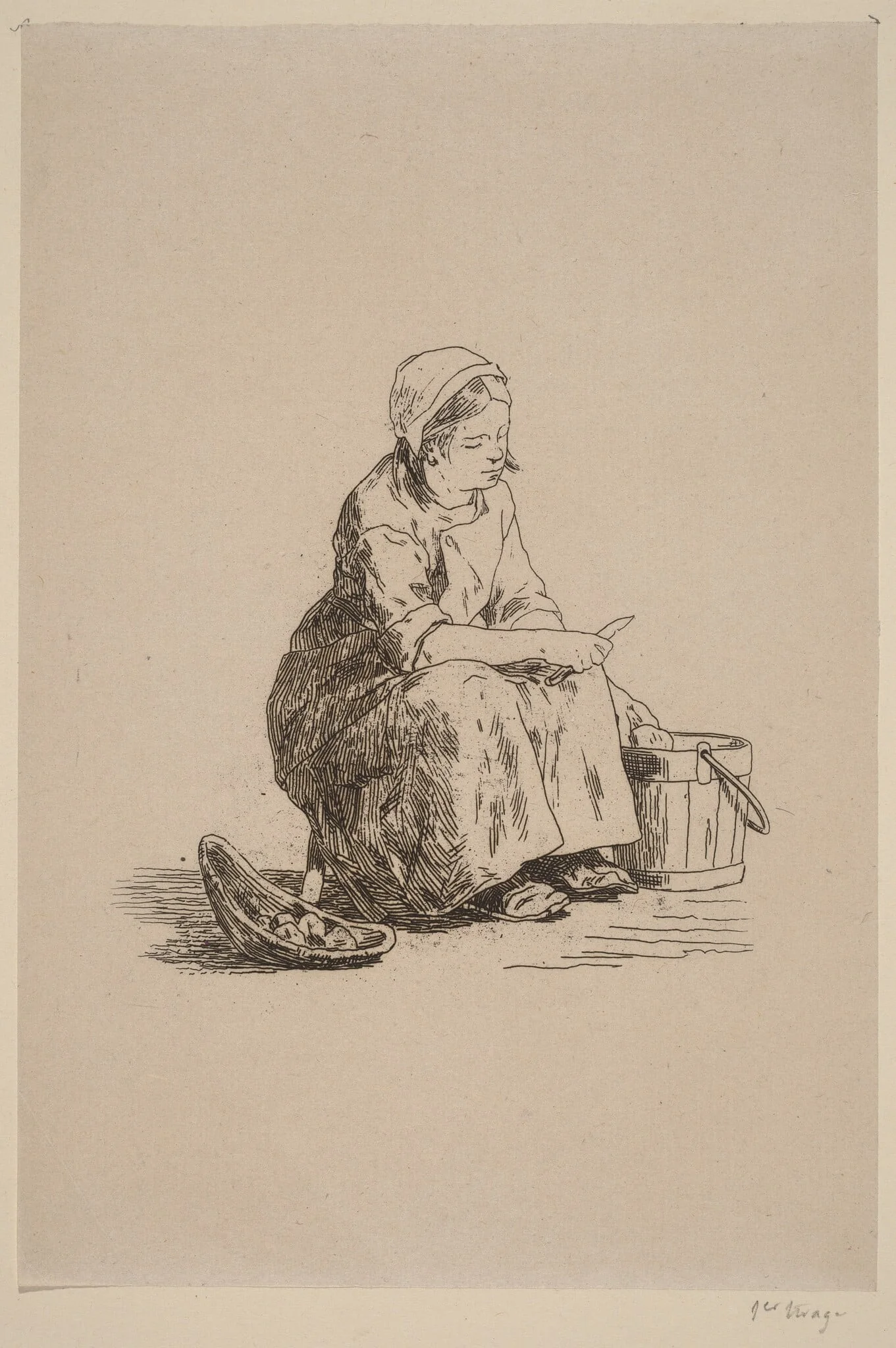 The Little Potato Peeler (La petite peleuse de pommes de terre), by Félicien Rops, ink, 1866