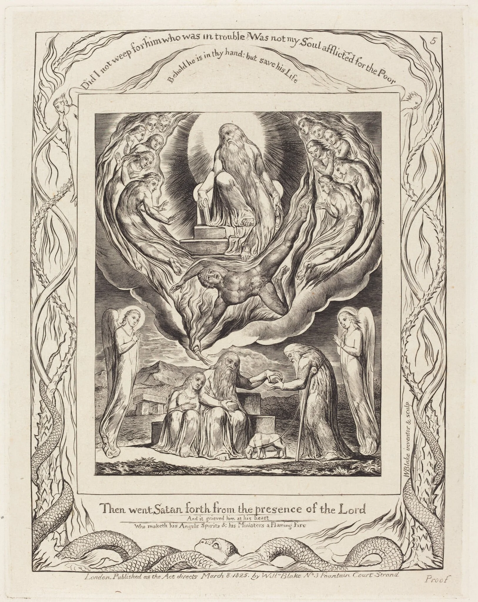 Satan Going Forth from the Presence of the Lord, by William Blake, ink, 1825