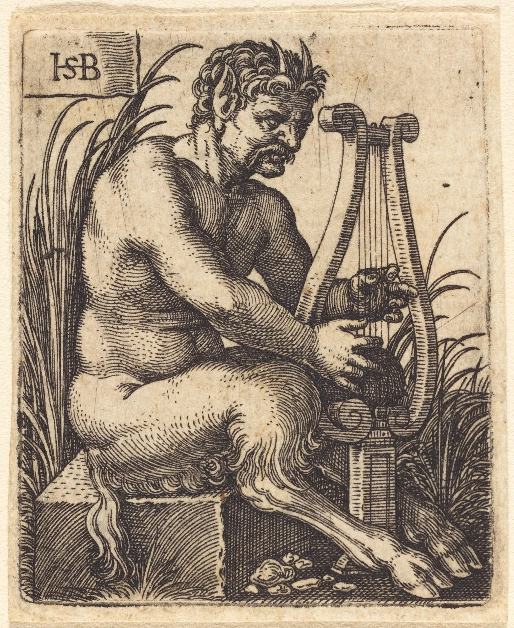 Satyr Playing the Lyre, by Sebald Beham, ink, 1534