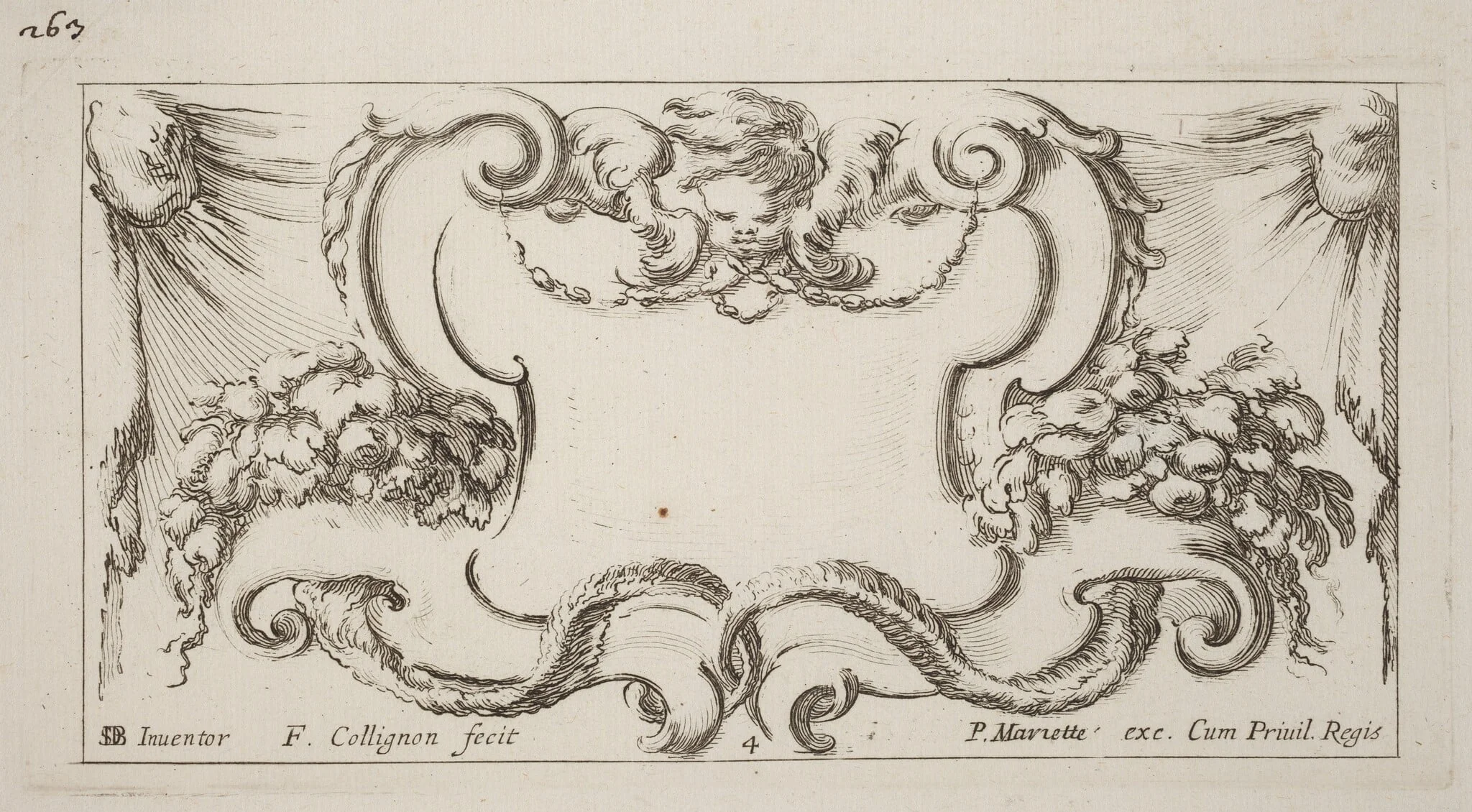 Cartouche, by François Collignon, ink, 1646