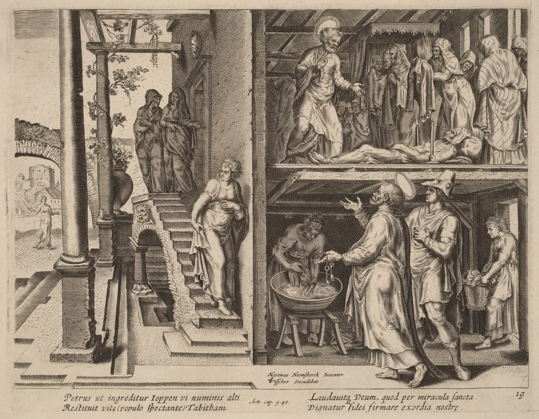 The Raising of Tabitha, by Philip Galle, ink, 1574