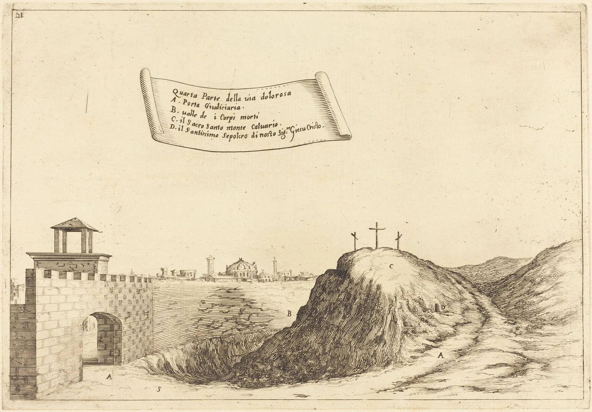 Four Parts of the Via Dolorosa, by Jacques Callot, ink, 1619