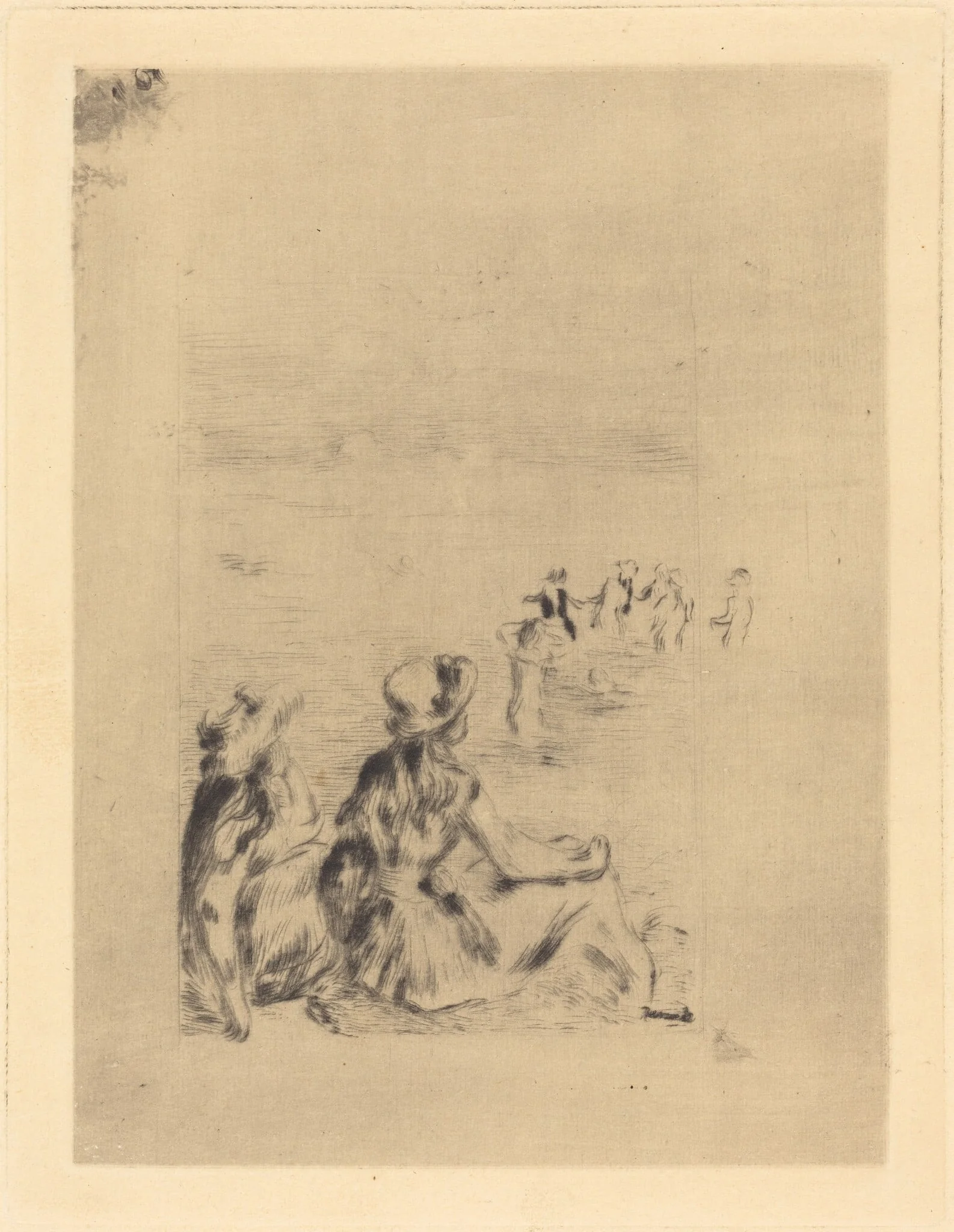 On the Beach - At Berneval (Sur la plage - a Berneval), by Auguste Renoir, ink, 1892
