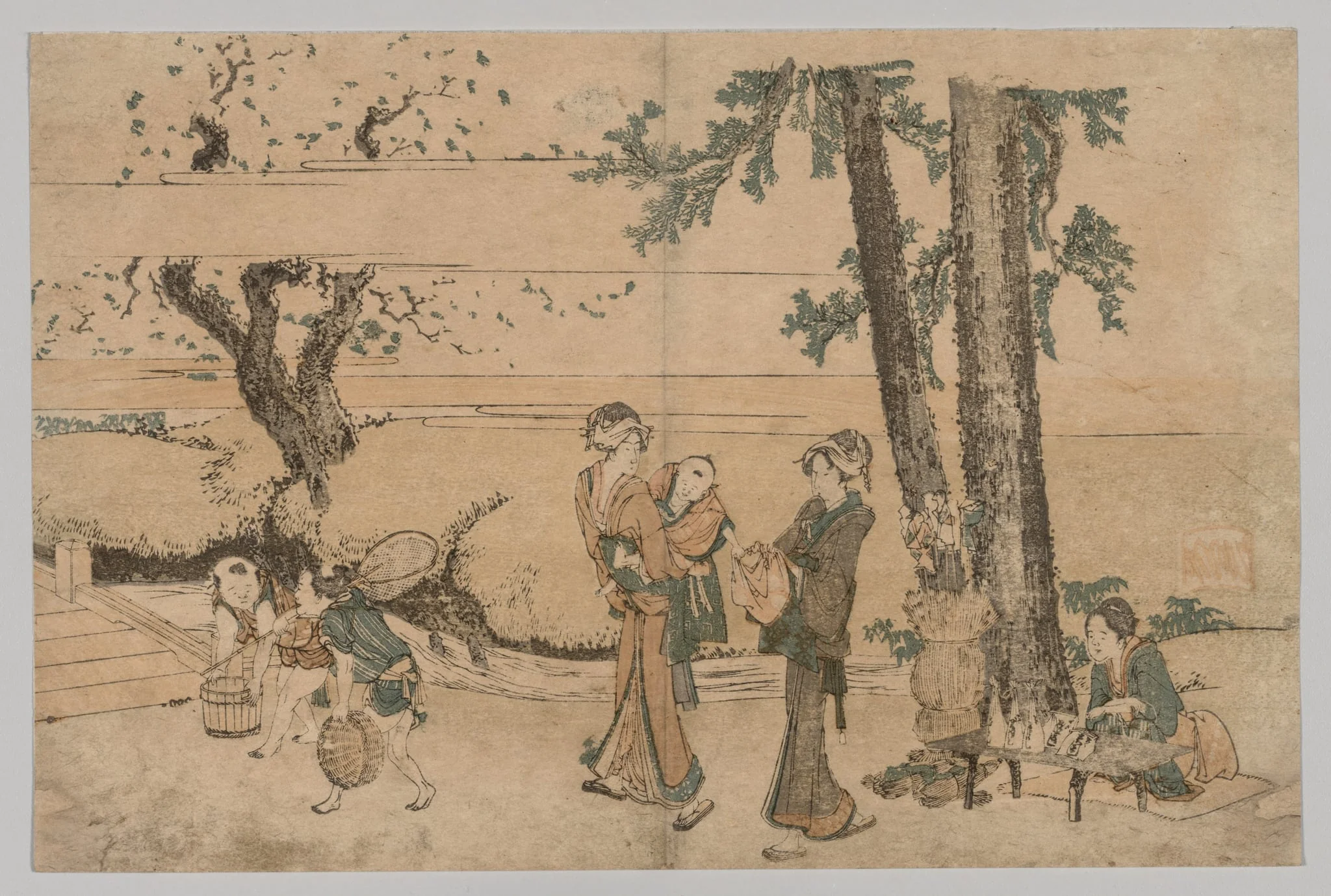Group of Figures near a Brook, by Katsushika Hokusai, 1804
