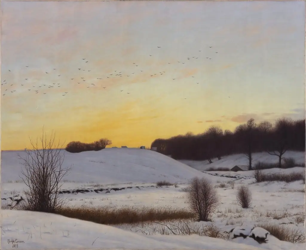 Snelandskab med en bakke. Solnedgang.