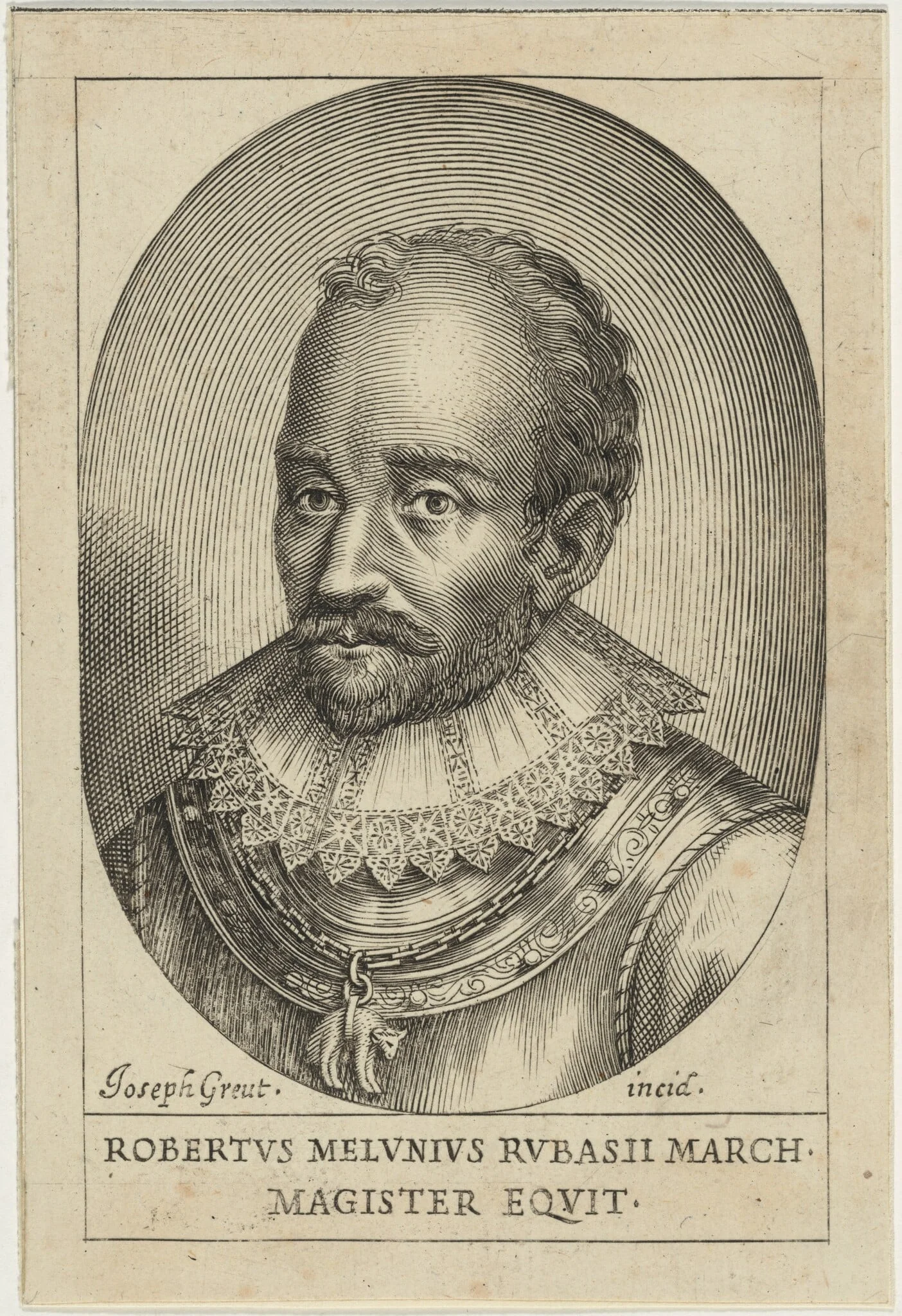Robert Melunius, by Joseph Greuter, ink, 1640