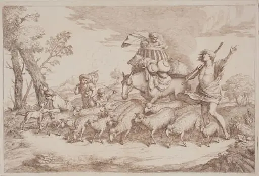A Pastoral Journey with a Child in a Basket on Horseback