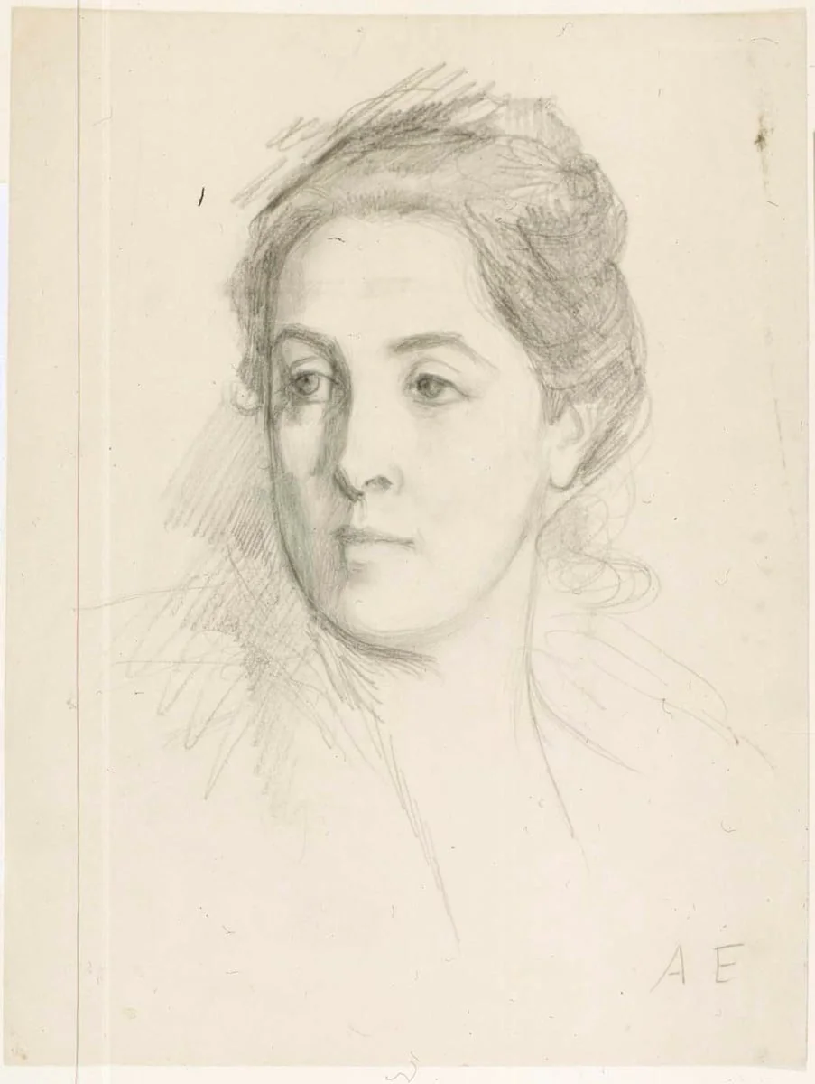 Taiteilijan vaimon muotokuvapää, harjoitelma maalausta varten, by Albert Edelfelt, 1889