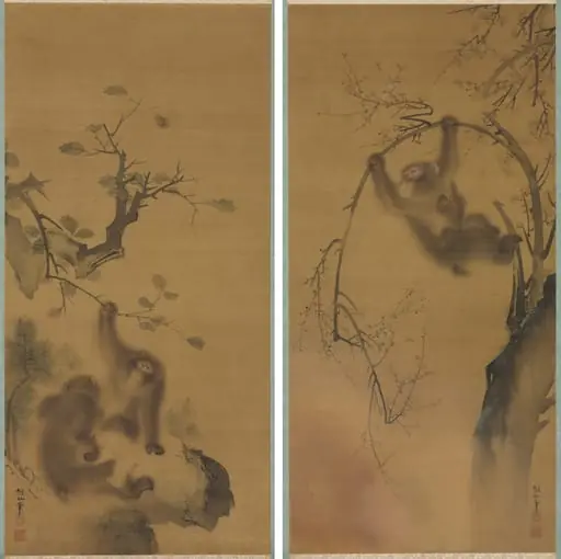 Monkeys in a Cherry Tree; Monkeys on a Rock Ledge