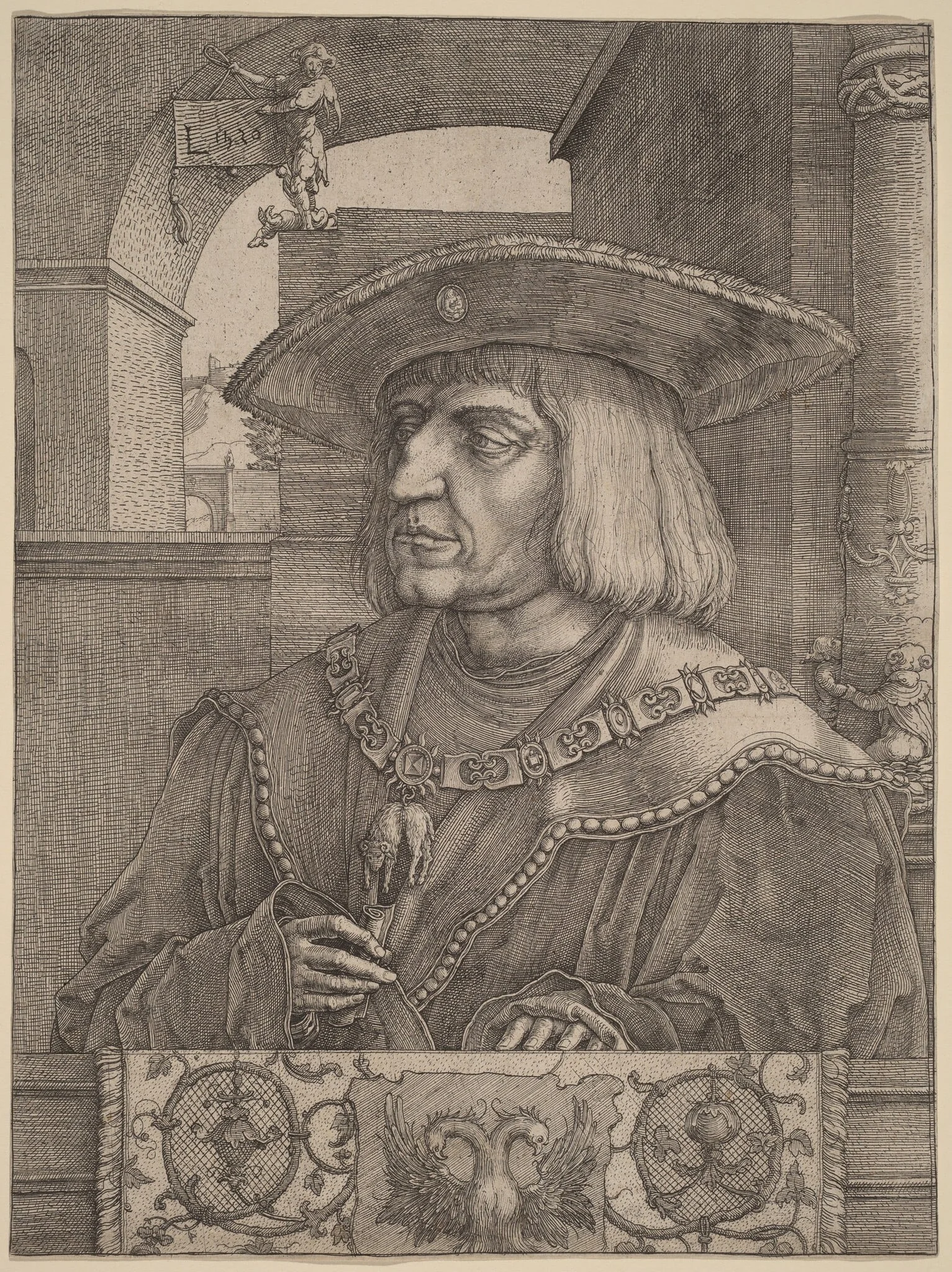 Emperor Maximilian I, by Lucas van Leyden, ink, 1520