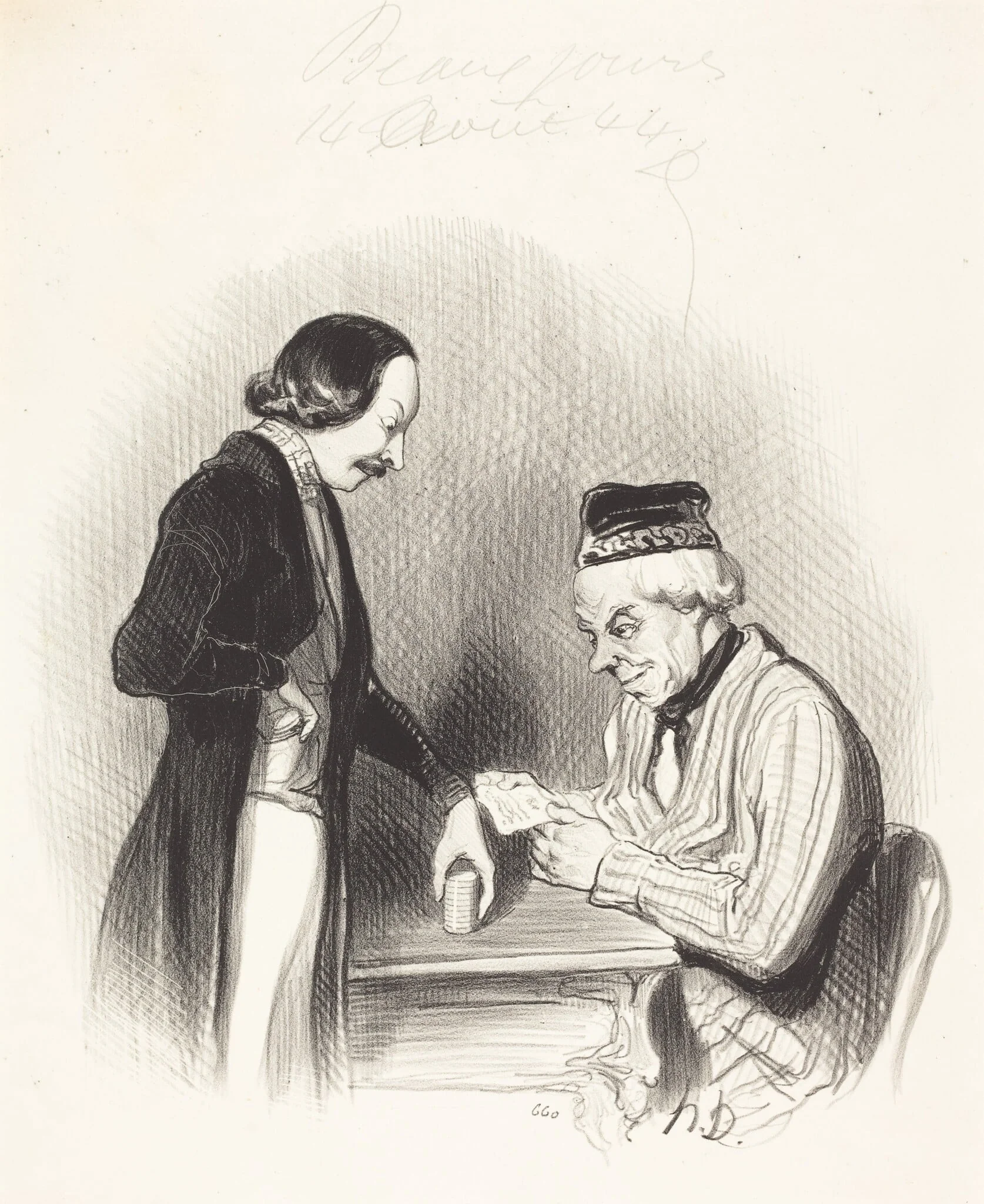 L'Escompte d'un billet, by Honoré Daumier, ink, 1844