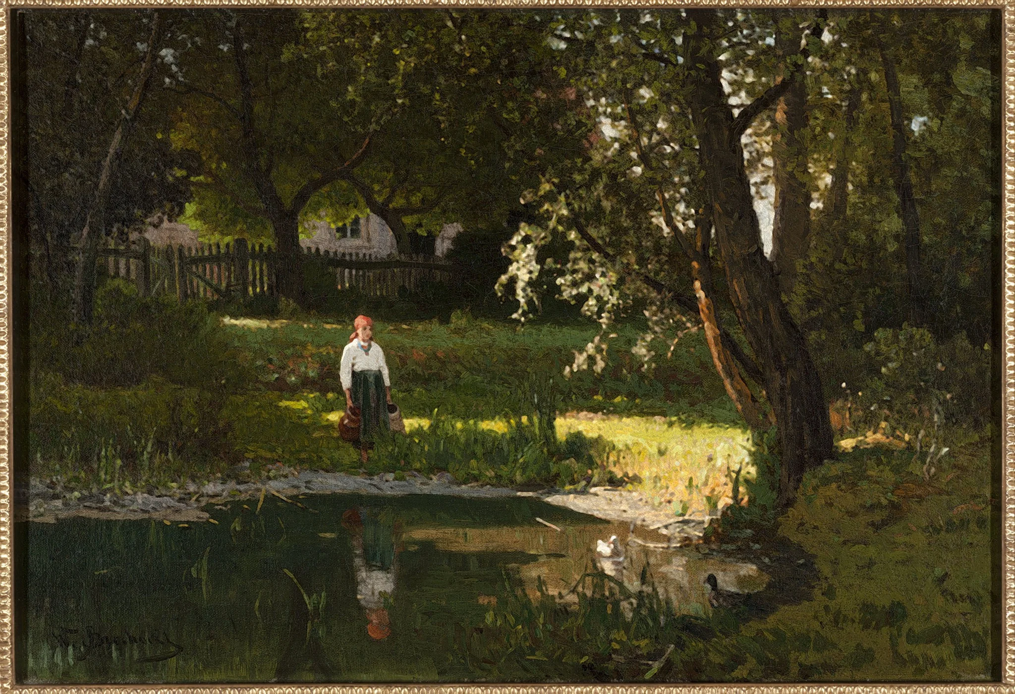 Girl at a pond, by Walery Brochocki, oil, 1895