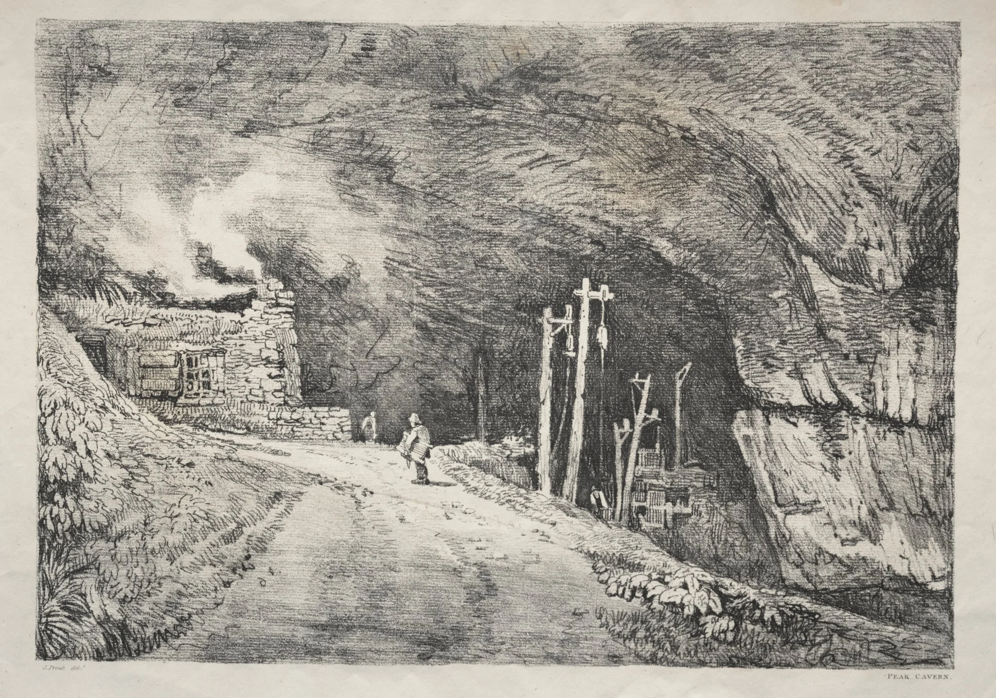 A Series of Ancient Buildings and Rural Cottages in the North of England:  Peak Cavern, by Samuel Prout, 1821