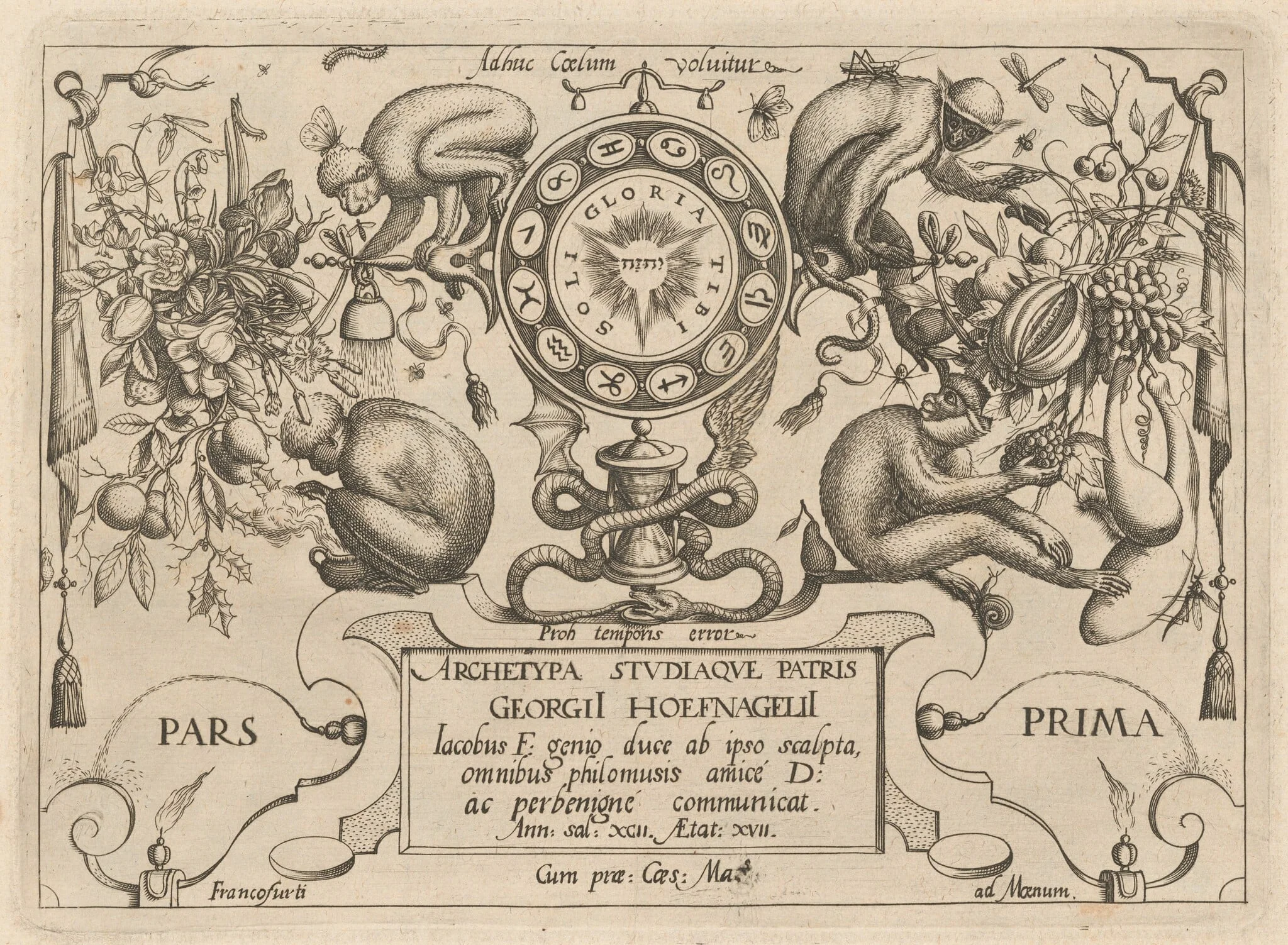 Archetypa studiaque patris Georgii Hoefnagelii [Part 1, Title Page], by Jacob Hoefnagel, ink, 1592
