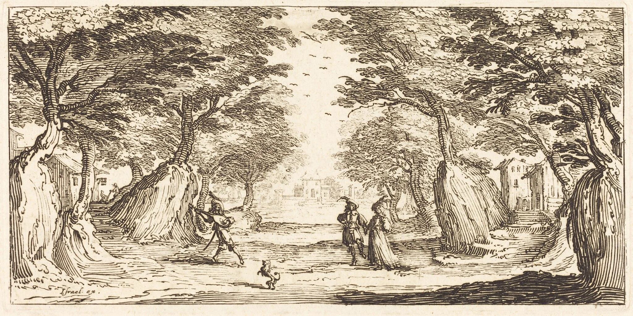 Landscape, by French 17th Century, ink, 1635