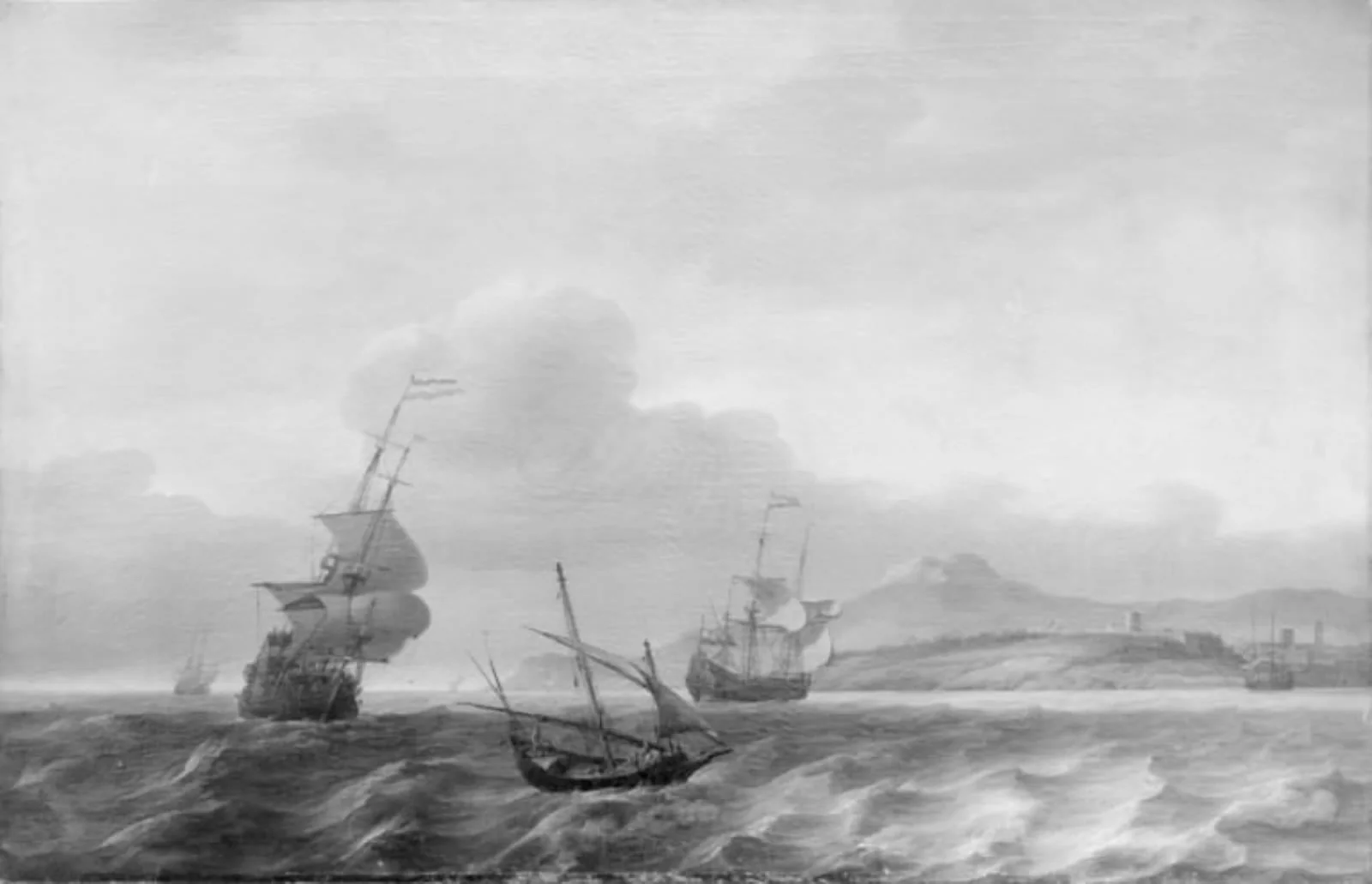 Fresh Breeze against a high Coast, by Unknown, 1750