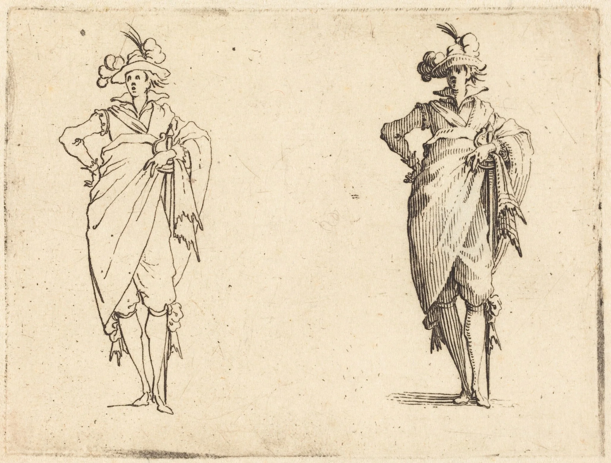 Gentleman Viewed from the Front with Hand on Hip, by Jacques Callot, ink, 1617