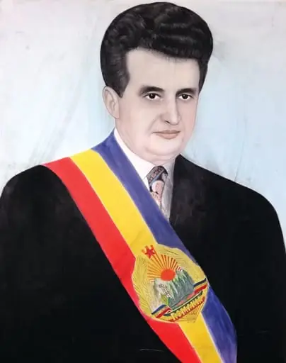 Tablou, acuarelă pe carton, ”Nicolae Ceaușescu la alegerea ca președinte”, nesemnat, atribuit lui Constantin Z. Bolovan. Portretul este realizat într-o manieră naivă, proporțiile personajului sunt puțin supradimensionate, Nicolae Ceaușescu este reprezentat cu eșarfa tricoloră cu stema RSR. Oferit de Constantin Z. Bolovan, Iași, 1978.