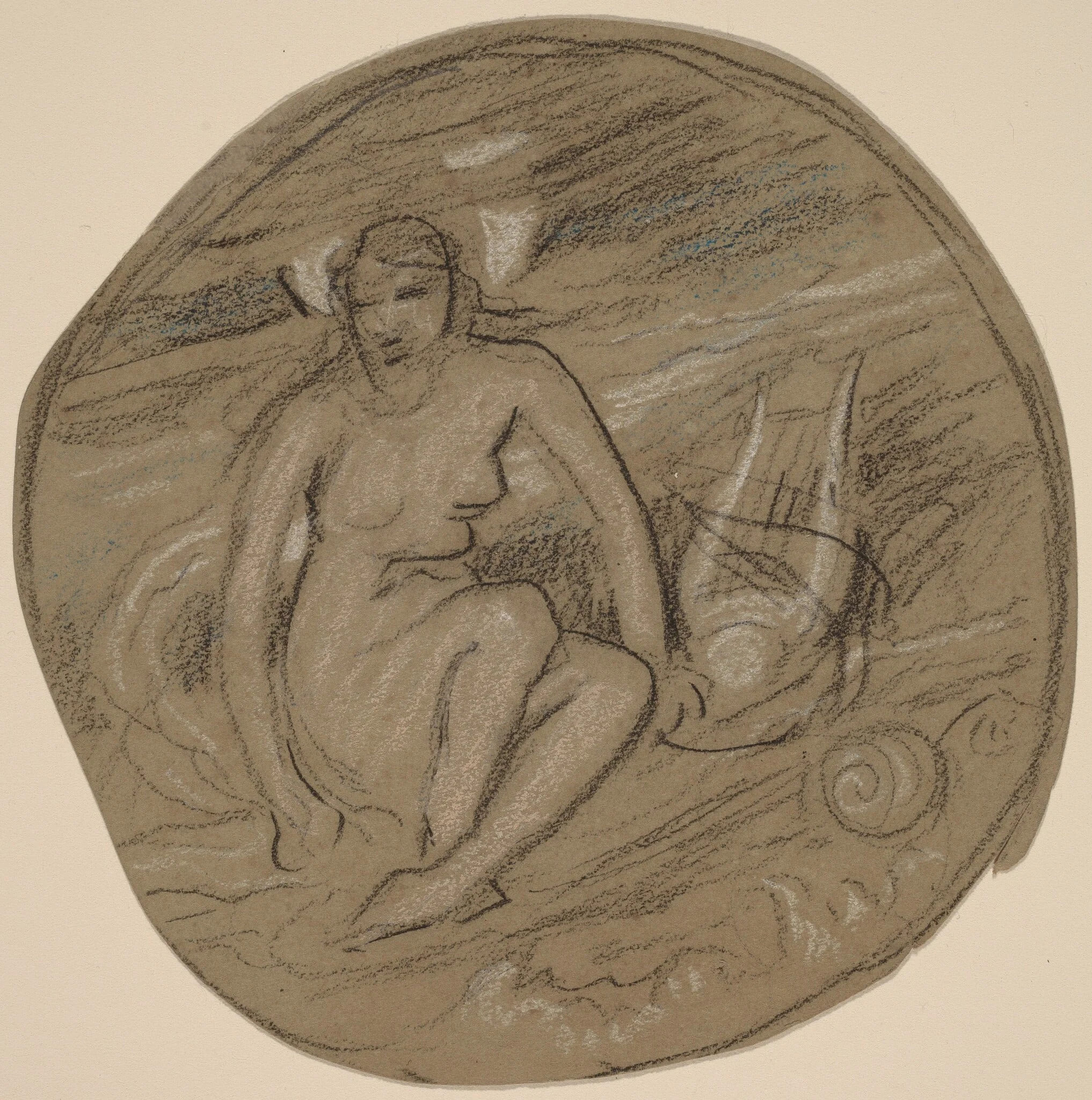 Study for "Music", by Elihu Vedder, graphite, 1890