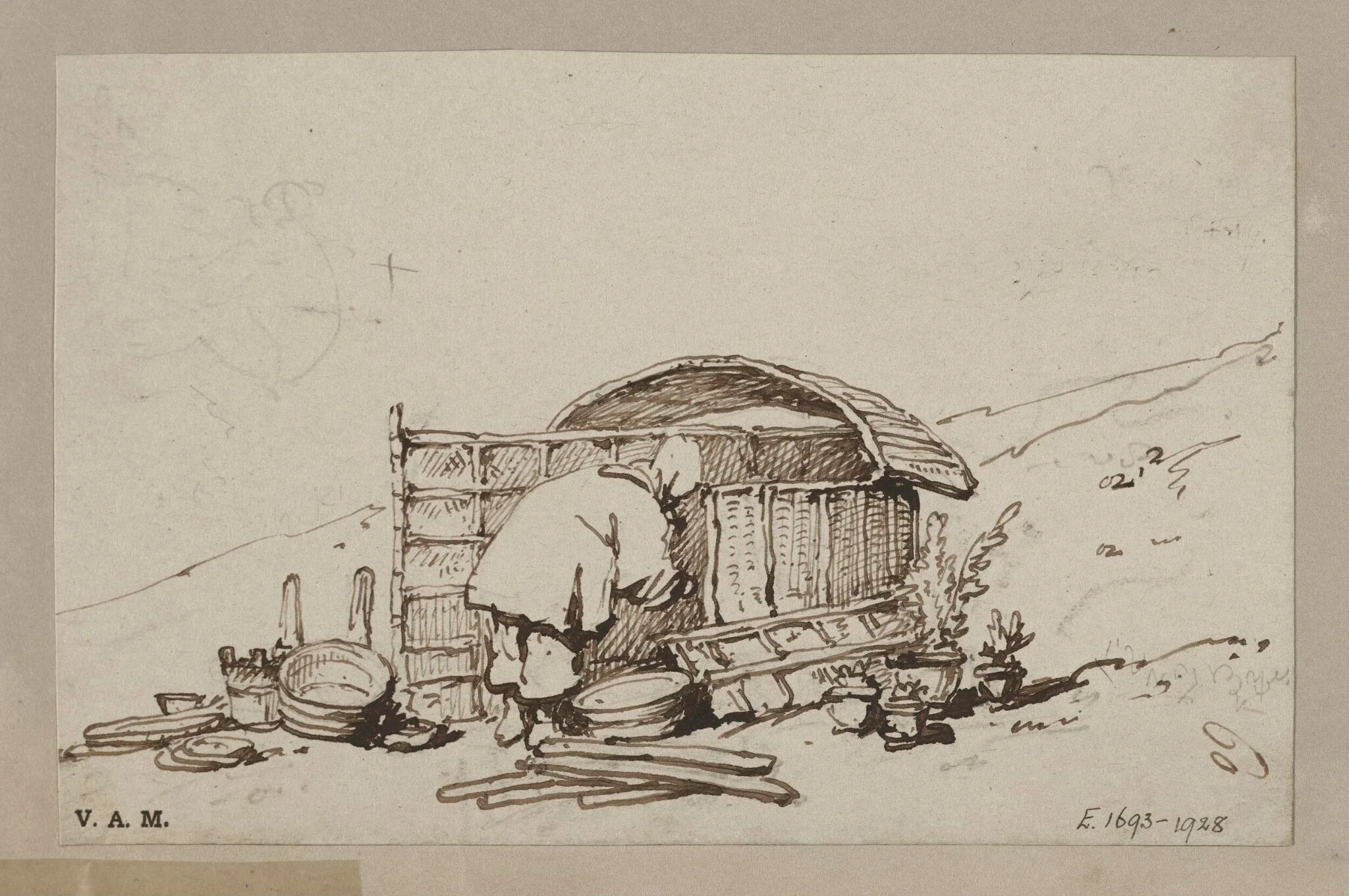 A boatwoman entering a beach dwelling, by George Chinnery, 19