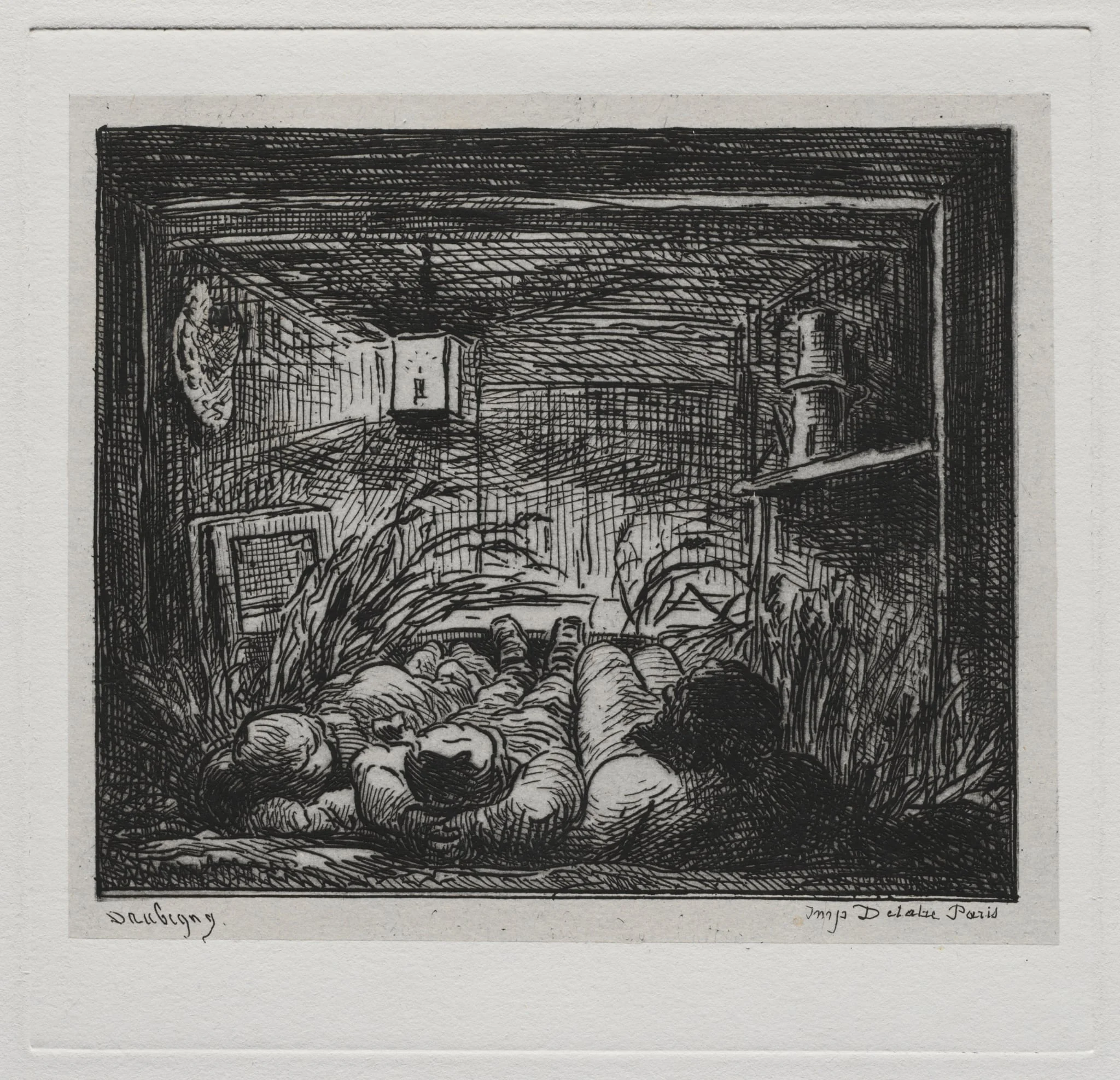The Boat Trip:  Bedding Down Aboard the "Botin" (Night on the Boat), by Charles François Daubigny, 1861