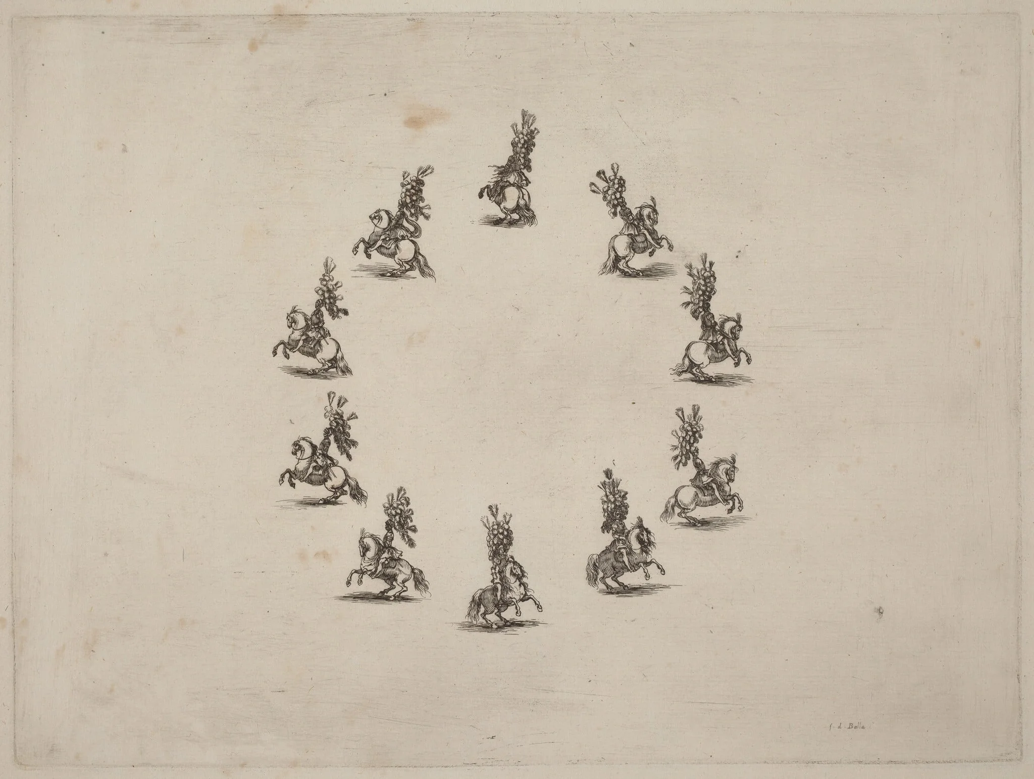 Ten Cavaliers in a Circle, by Stefano Della Bella, ink, 1652