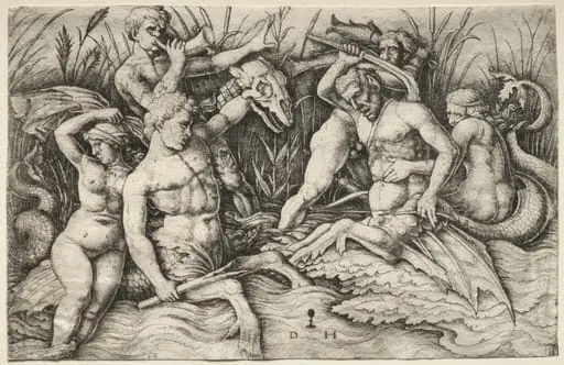 Two Tritons fighting - Battle of the Sea Gods (right portion)