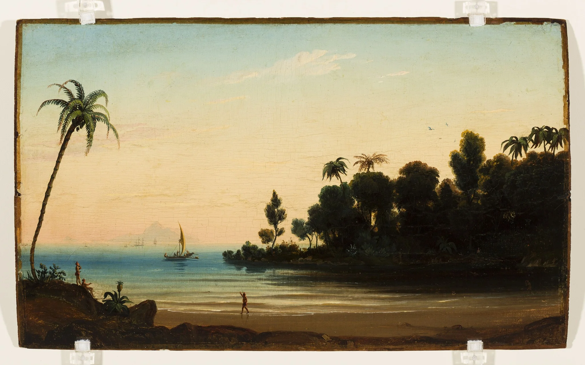 Praia com índios e veleiro (atribuído), by Unknown, oil, 1801