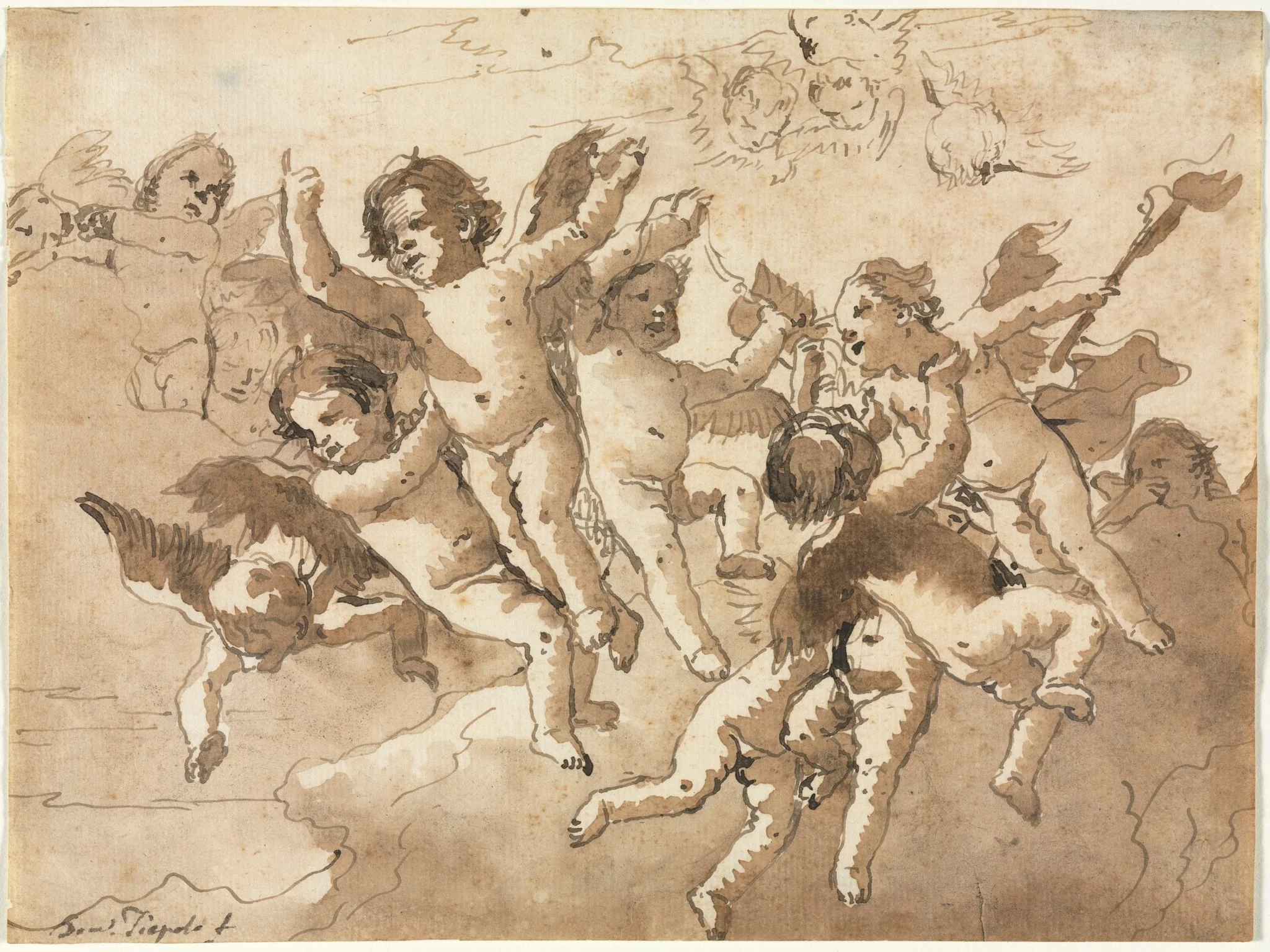Cupid in the Clouds with Attendant Cherubs, by Giovanni Domenico Tiepolo, 1757