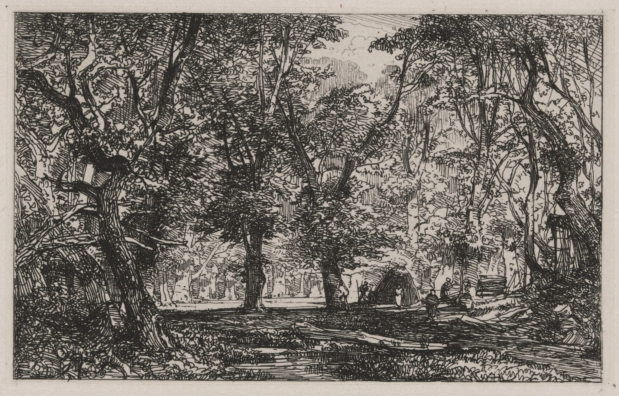 View from a Forest Stream Into a Clearing, by Caspar Johann Nepomuk Scheuren, ink, 1842