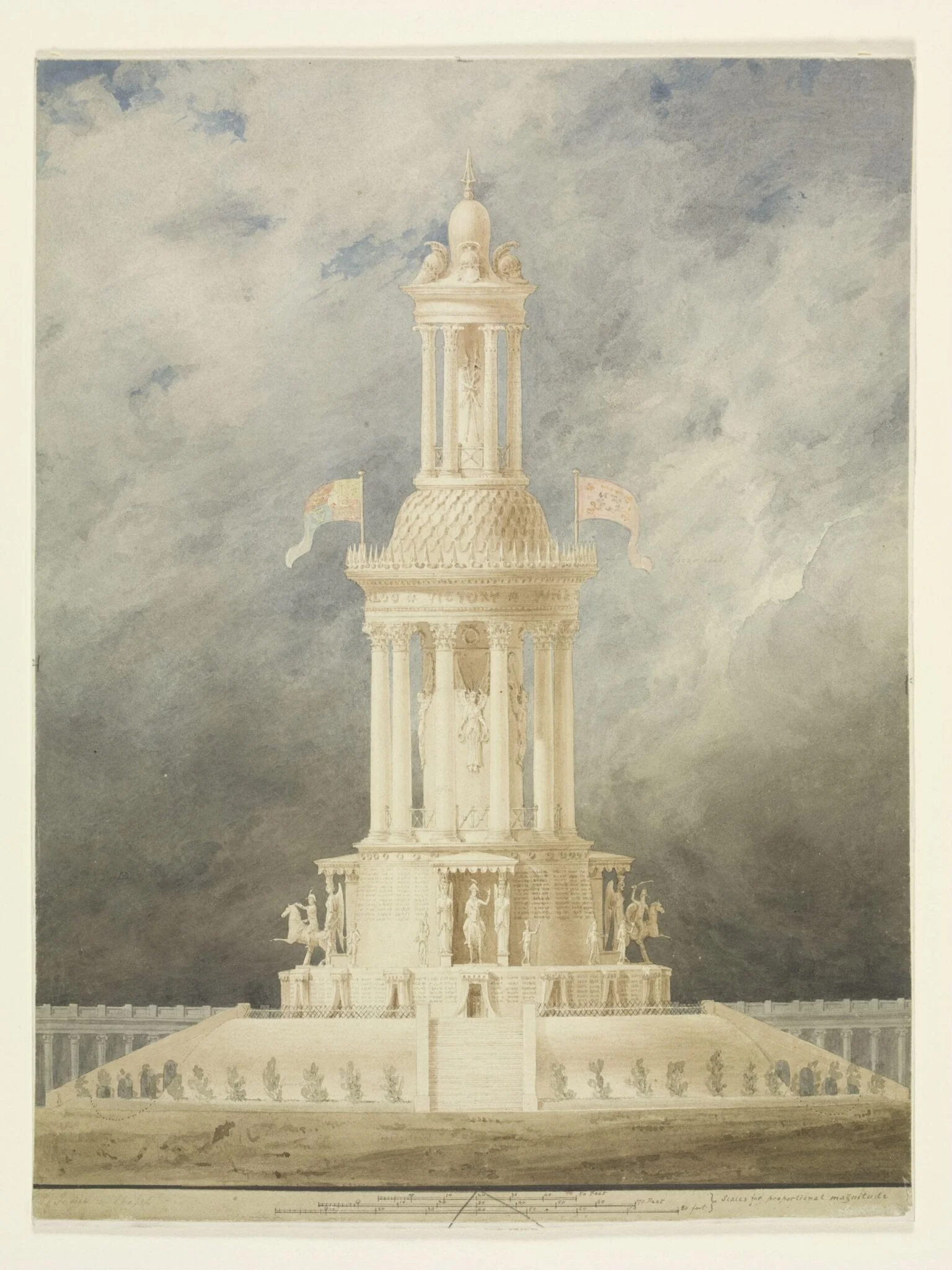 Design for a military monument celebrating British victory after the Battle of Waterloo